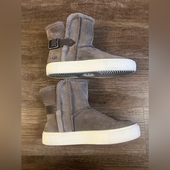 UGG Aika Boots High Top Sneakers Mole Gray Genuine Suede Fur Lining US Size 8.5 - Picture 2 of 6